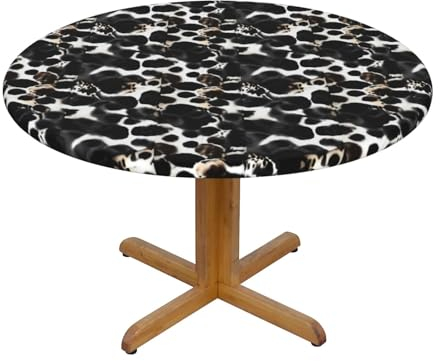 BREAUX Runde Tischdecke mit Kuhfell-Druck, geeignet für Restaurants, Outdoor, Küche, Bankette und Versammlungen
