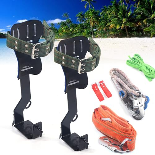 TRIEBAN Forst Steigeisen Mit Sicherheitsband Baumsteigeisen Spikes Kletter Werkzeug für Bergsteigen Felsklettern, Set, Klettergurt Tree Climbing Baumkletterwerkzeug Fallschutz Rescue Belt