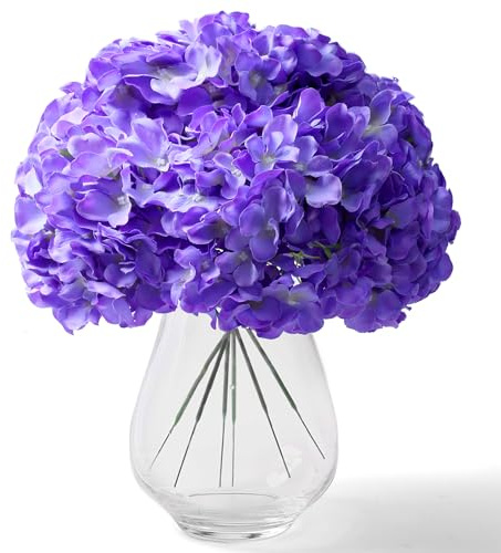 SITUMEIZI 540 künstliche Hortensienblüten aus Seide, violett, große Köpfe mit Stielen, künstliche Hortensien, Blumensträuße für Zuhause, Hochzeit, Party, Frühlingsdekoration, 6 Stück (Vase nicht im