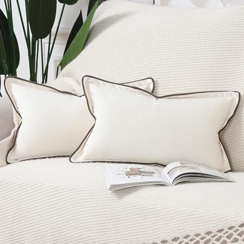Madizz 2er Set Samt Fransen Zierkissenbezügen 40 x 60 cm Creme-weiße weiche Kissenbezug für Sofa, Schlafzimmer und Kissenhülle