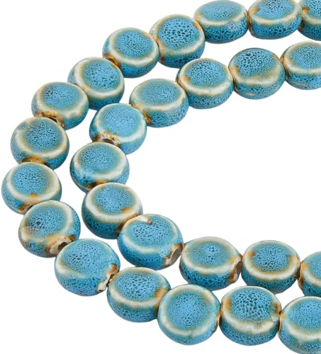 HOBBIESAY 56 perline in porcellana rotonde e piatte da 12 mm, 2 fili di perline in ceramica smaltata anticata, perline distanziatrici cinesi, perline sfuse per gioielli fatti a mano, bracciali,