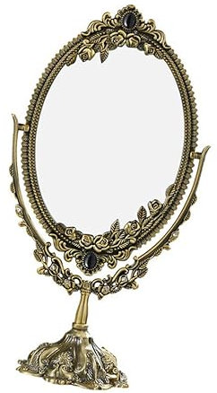 Angoily Miroir De Maquillage Rétro Double Face Métal avec Pied Stable pour Chambre Et Salle De Bain Design Élégant Grossissant