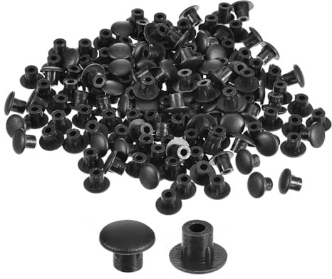 QUARKZMAN 150 Stück Schraubenloch-Abdeckungen, 5 mm (3/16) Durchmesser, Kunststoff-Snap-in-Regal-Knopf, Flache Kappe für Möbel, Schränke, Schrank, schwarz