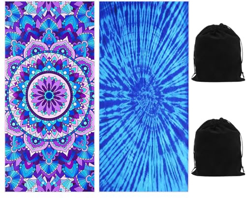 Strandtuch-Set, 2-teilig, Mikrofaser-Strandtuch, 180 x 80 cm, Strandtücher für Erwachsene, extra groß, sandfrei, leicht, tragbar, schnell trocknend, Strandtuch für Strand, Schwimmen, Sport,