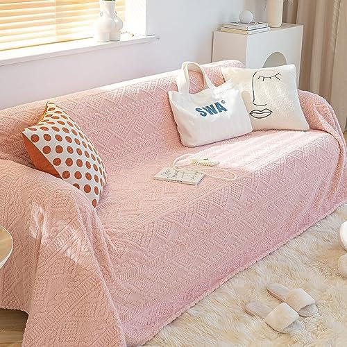 Bishilin Sofabezug Ecksofa 1 Sitzer, Überwurf Sofa Katzenschutz 180x180CM Geometrie Motiv Rosa Couchbezug Eckcouch Universal