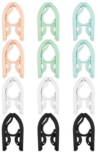 Sinofort Faltbare Kleiderbügel,12 Stück Faltbare Kleiderbügel,5 Farben Kunststoffbügel Platzsparend Reisekleiderbügel Reise Kleiderbügel Faltbar Kleiderbügel für Zuhause Hotel Reisen Camping