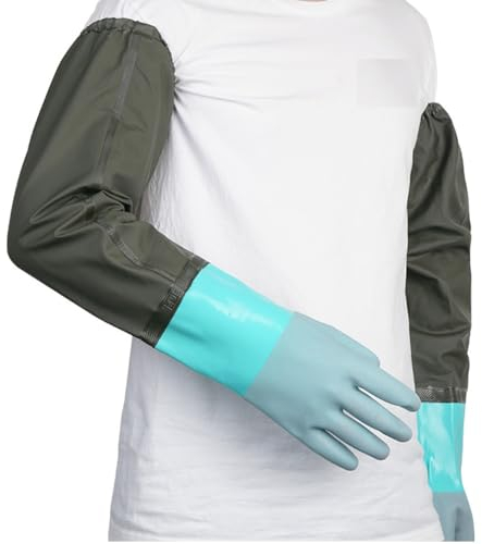MIN-XL Pond Gloves, Extra-Long Waterproof Rubber Gloves, Resist Acid, Alkali & Oil, Machinery, Industry, Fishery, Aquarium Gloves (Green)