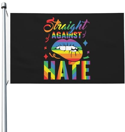 Banner Geradeaus Gegen Hass Pride Flag Premium Parade Flag Langlebig Flagge Für Piraten-Partys, Hinterhof, Balkon, 90X150cm