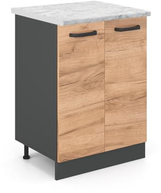 Vicco Küchenunterschrank R-Line, Küchenkommode, Goldkraft Eiche/Anthrazit, AP Marmor