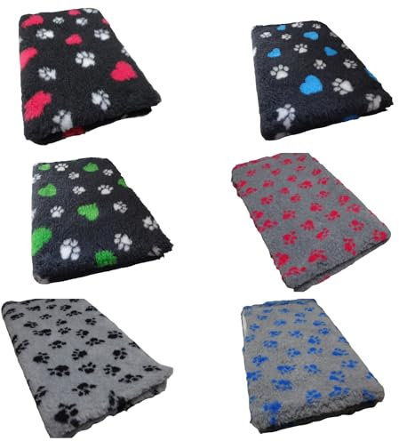 Krambambulishop.de Vet-Bed Softbed Dry-Bed Hundebett Hundedecke Vetbed Trockenbett rutschfest 22mm Florhöhe (Dunkelgrau + Pinkes Herz, 1m x 0,80m)