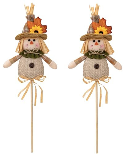 Lerpwige Juego de 2 figuras de temporada de cosecha de Acción de Gracias, espantapájaros, figuras de palo, decoración de jardín, muñecas de paja