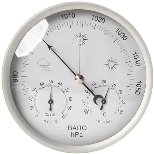 byepica 3-in-1-Hygrometer für drinnen und draußen, Temperatur- und Feuchtigkeitsmonitor mit genauen Messwerten, analoges Barometer aus klarem Glas, 13,2 cm (5,2 Zoll) Aluminium- und Kunststoff-Design