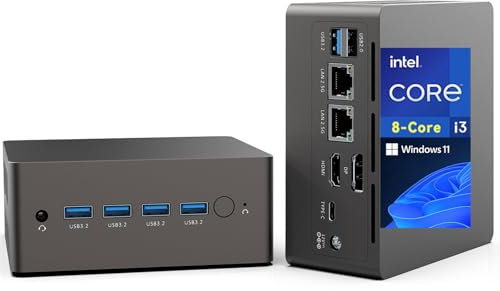 QAZIPO Mini PC, 8 core i3-N305 (fino a 3,8 GHz) 8C/8T, 16 GB RAM 512 GB SSD Dual 2.5G LAN, 7 porte USB mini computer desktop Windows 11, display triplo 4K, Type-C, WiFi 6, BT5.2, Micro PC Home Office