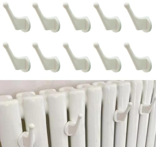 Lecreatekit 10 Pack Radiator Towel Hooks Strong Compatibility Heat Resistant Plastic Brackets Easy Install No Drill White 40X65mm For Standard Radiators