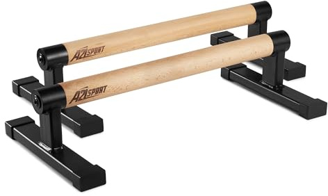 A2Z SPORT® Premium Parallettes bis 1500 kg - Liegestützgriffe Holz und Metall - Rutschfeste Handstand Griffe/Dip Bar - Push Up Bars für Calisthenics, Krafttraining & Yoga