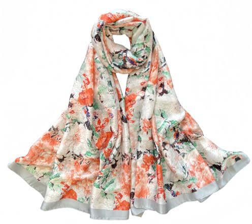 MEDUOLA Femmes Soie Foulards La Mode élégant Echarpes Extensible Doux Châle (Peinture Orange)