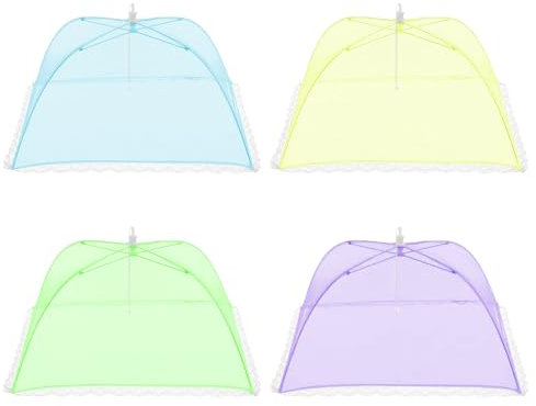 HUSOUE Fliegenschutz Essen, 4 Stück Fliegenhaube Lebensmittel Faltbar Fliegen Abdeckung 12 Zoll Haube Fliegennetz Obstabdeckung Netz Speiseschirm für Essen Obst BBQ Kuchen