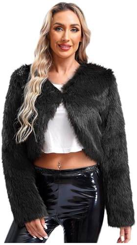 YiZYiF Giacca in Pelliccia Sintetica da Donne Cappotto Corta Invernale Cardigan in Pile Calda Aperta Davanti Cappotti Nero S