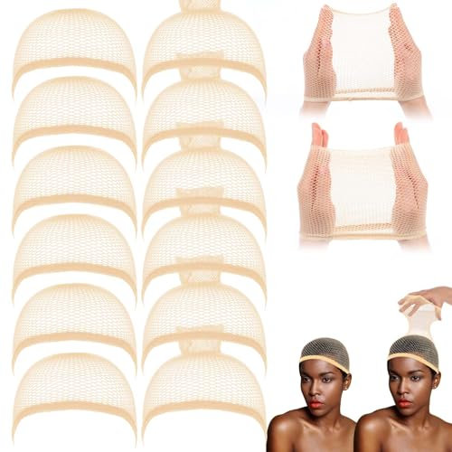 Ptwola 12 Stück Perückennetz Perücke Kappen Haarnetz Perückenkappe Set Dehnbare Elastische Atmungsaktive Perückennetz Unterziehhaube für Perücken Frauen und Männer Festival Karneval(Farbe)