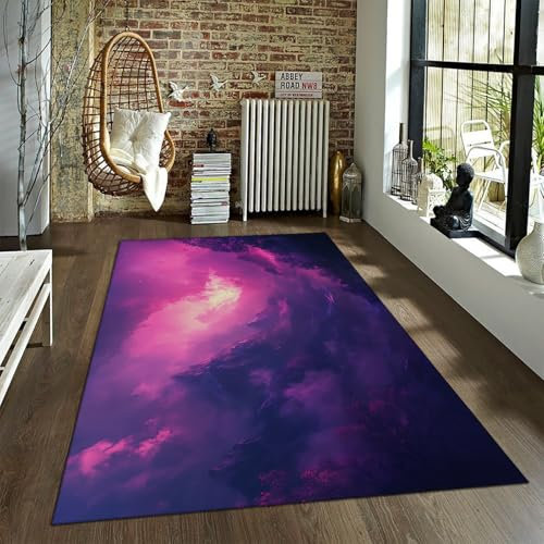 HOBBOY Tapis de Paysage de Montagne Tapis lavables pour Salon Chambre à Coucher Buanderie Tapis d’intérieur Tapis de Porte Mince Nuages Roses Tapis antibrouillard 160 x 220 cm