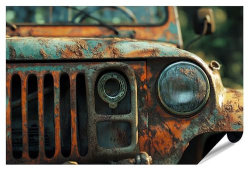 islandburner XXL Bild Poster Verrosteter alter Jeep im Wald Premium Bilder Fotodruck