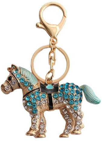 Porte-clés cheval mignon pour femme, Porte-clés cheval bleu pour dames, Porte-clé Cheval au galop d'été, Porte-clé de vacances à cheval scintillant, porte-clés Cheval Punk