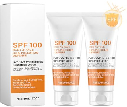 Altherona 2 Stück Sonnencreme Gesicht SPF100, Sunscreen für Gesicht & Körper, Anti-Aging Sonnenschutz Gesicht, Sonnenschutz Lotion, Sunscreen LSF 100 mit UVA/UVB-Schutz, Sonnencreme nicht fettend