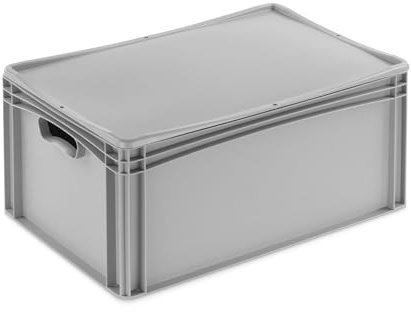 Aufbewahrungsbox mit Deckel | stabile Eurobox in 32 Ausführungen | Behälter für Garten, Haushalt, Lager oder Werkstatt – mit aufliegendem Deckel (Geschlossen - mit Handgriff, 60x40x28,3 cm)