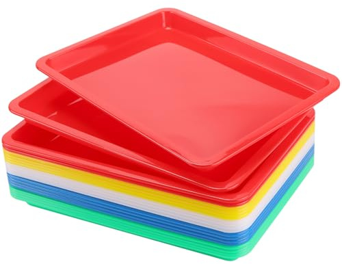SINJEUN 20 Stück 34x25x2,6cm Kunststoff Aktivitätstabletts, Mehrfarbiges Serviertablett Set, Kunsttabletts Aus Kunststoff für Spielen und Lernen
