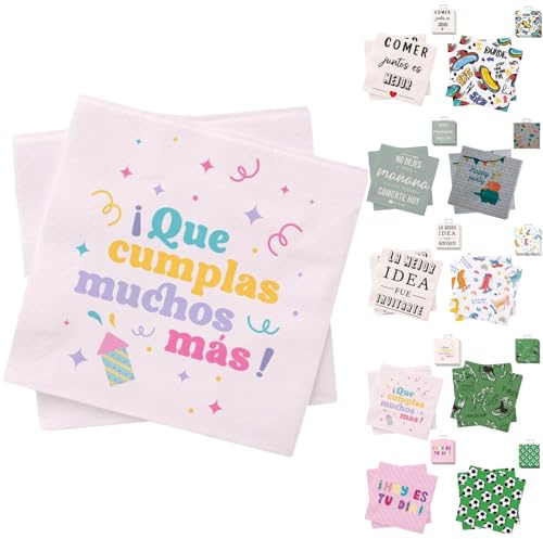 ANDINUS Set mit 40 Papierservietten, 33 x 33 cm, dekoriert, lustige und farbenfrohe Designs für Partys, Geburtstage, Kinder, Veranstaltungen, Büro und den täglichen Gebrauch (BDAY)