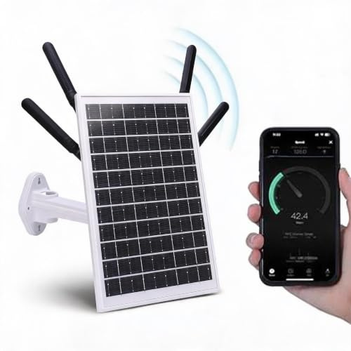 GOWENIC 12 W solarbetriebener 4G LTE-Modemrouter, 300 Mbit/s Outdoor-Solar-WLAN-6-Extender mit SIM-Kartensteckplatz, IP66 wasserdicht, 150 m WLAN-Reichweite, 18000 mAh Akku (Weiße Antennen)