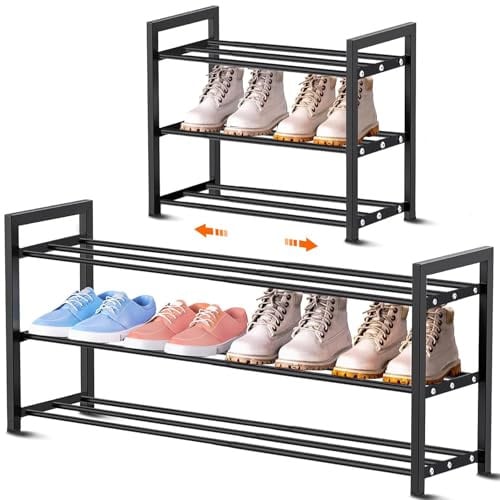 Erweiterbares Schuhregal, kleine Schuhaufbewahrung, schmale Schuhregale, Metall, schmales Schuhregal für Eingangsschränke, kleiner Platz, freistehend, ausziehbar, verstellbar, Schuhregal für Schrank