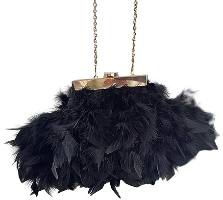 YIZITU Umhängetasche, Plüsch-Feder, Clutch, Geldbörse, Abendtasche, Hochzeit, Handtasche, Geldbörse, abnehmbare Kette, Schulterkette, Schulter für Damen, mit Crossbody-Tasche für Damen