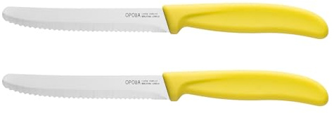 OPOLIA Breakfast/Bread Knife,2-Piece,Serrated,10cm,Stainless Steel,Yellow | Tomato Knives,Table Knife,Kitchen Knives,Utility Knife,Paring Knife for Vegetable and Fruit,Dishwasher Safe,PP Handle