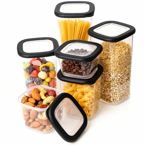 ionEgg Plastic Food Storage Containers with Lids Include Labels, Stackable Kitchen Pantry Organizer for Dry Food, Snacks, Pasta & Meals, Set of 6