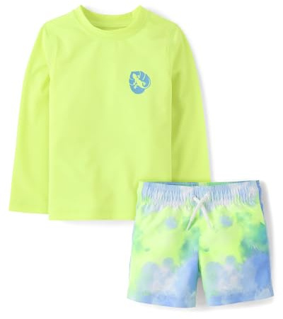 The Children's Place,Baby Boys,and Toddler Long Sleeve Rashguard and Swim Trunks, 2 Piece Set,Tie Dye Gecko,3 Years
