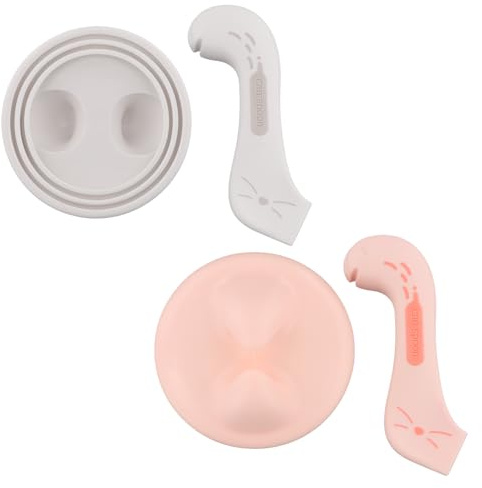 2 x Cuillère et Couvercle Silicone Alimentaire, Couvercle Boite de Conserve Universels (6,5-8,5 cm), Ouvre-Boîte et Cuillère 2 en 1, Nettoyage Rangement Faciles, Oreilles et Queue de Chat (Rose, Gris)