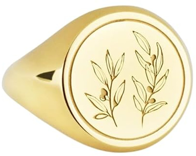 WORLD WIDE GEMS Siegelring mit Olivenzweig, Blattschmuck, botanischer griechischer rosa Ring, 925er Sterlingsilber (Ringgröße 5–12,5), vergoldet, WW_PDR_00208, 14x14mm, Sterling Silber, Kein Edelstein