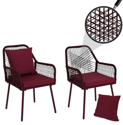 Mendler 2er-Set Gartenstuhl HWC-O12 Aluminium - Bordeaux, Bezug Bordeaux | Outdoor, Sitz-/Rückenpolster, Seilgeflecht, Rope