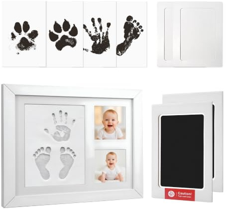 Fotavtryck baby, gipsavtryck baby hand och fot, med fotoram, tassavtrycksset hund, tasstryck set katt, lämplig för spädbarn, husdjur