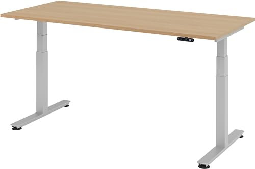 bümö elektrisch höhenverstellbarer Schreibtisch 180x80 cm in Eiche, Gestell Silber - Schreibtisch höhenverstellbar elektrisch mit Memory-Steuerung, elektrischer Schreibtisch, Gaming Tisch