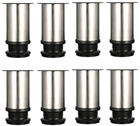 Qrity 8 Pcs Adjustable Furniture Cabinet Legs, Total 80-95mm, Table Desk Cabinet Cupboards Bed Support Feet with Screws, Chrome Metal Sofa Replacement Feet