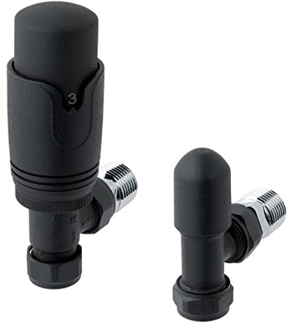 Eastbrook 15mm Angled TRV and Lockshield Valve-Matt Black