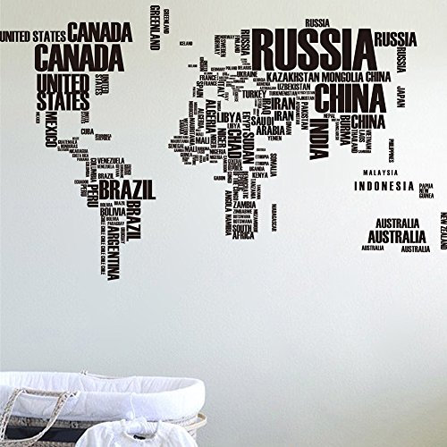 Lettera inglese mappa del mondo adesivo da parete fai da te rimovibile per casa, soggiorno, camera da letto, sfondo decorativo, 190 x 116 cm