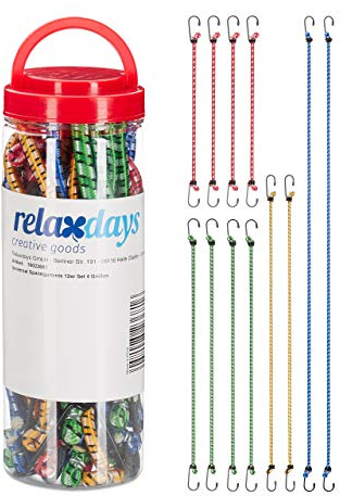 Relaxdays Spanngummi 12er Set, Gepäckspanner für Auto und Fahrrad, Universal Expander, 35cm bis 1m, 4 Größen, Mehrfarbig