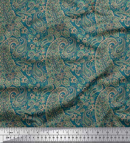 Soimoi Blau Georgette Viskose Stoff kunstlerisch Paisley Stoff Meterware 42 Zoll breit