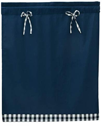 Rideau de Coton Court Lavable Rideau de Porte avec Nœud Papillon pour Salon Petite étagère Salle de Bain, Bleu foncé_74x61cm