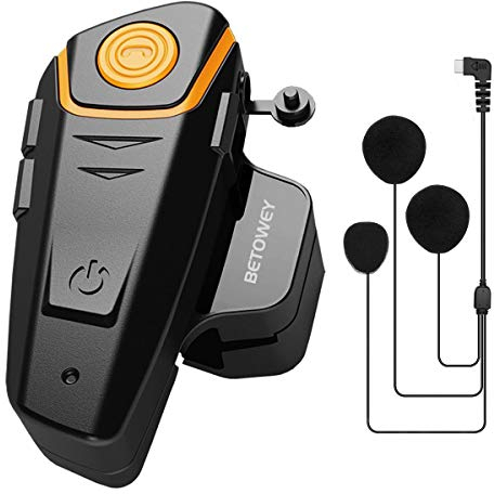 BETOWEY BT-S2 Auriculares Intercomunicador Moto Bluetooth para Motocicletas, Intercomunicador Casco Moto con Radio FM, Gama Comunicación Intercom de 1000m, Impermeabilidad (Paquete 1, Micrófono Suave)