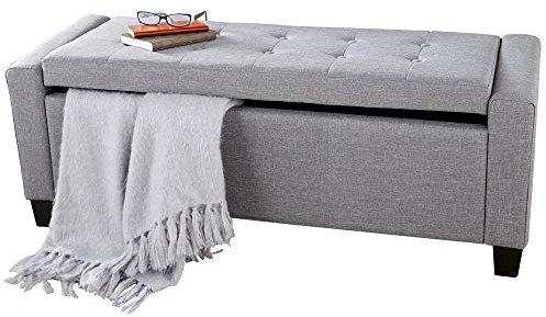 BAKAJI Cassapanca Pouf Contenitore Poggiapiedi per Camera da Letto Panca Sgabello con Struttura in Legno Rivestimento in Tessuto Seduta Apribile Imbottita Dimensioni: 110 x 40 x 40 cm (Grigio chiaro)