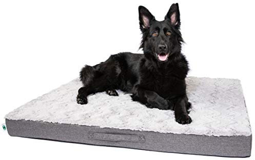CopcoPet - Hundematte Lucky Hundematratze orthopädisch, rutschfest und waschbar, Hundebett kuschelig aus flauschigem Plüsch Fellimitat-Stoff Hundekissen Schlafplatz 100 x 80 x 10 cm Schwarz